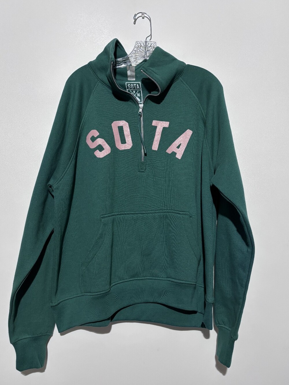 Sota Clothing Co Sota Lila 1/2 Zip Sweatshirt in Alphine Green/Light Pink Size L